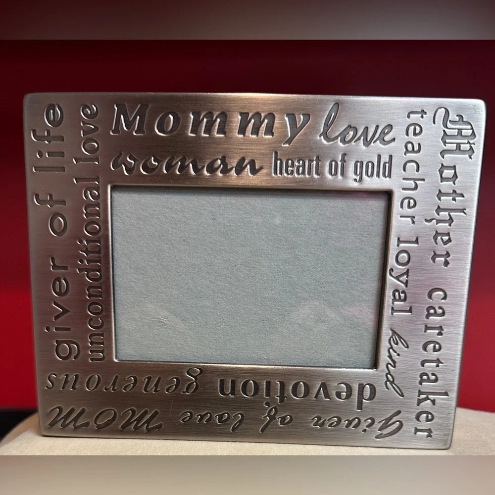 Mother’s Wooden Jewelry Box with Metal Photo Frame Lid